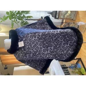 Leopard Print Poncho with Faux Fur Trim